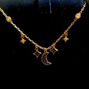 Rose gold plated Swarovski black crystal moon necklace